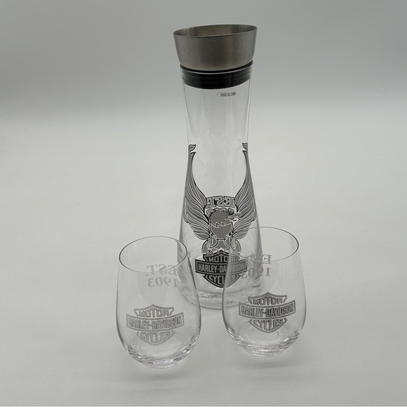 Harley Davidson Eagle & Shield Glass Cocktail Mixer/Hand Blown Glass With Glass - Picture 9 of 13